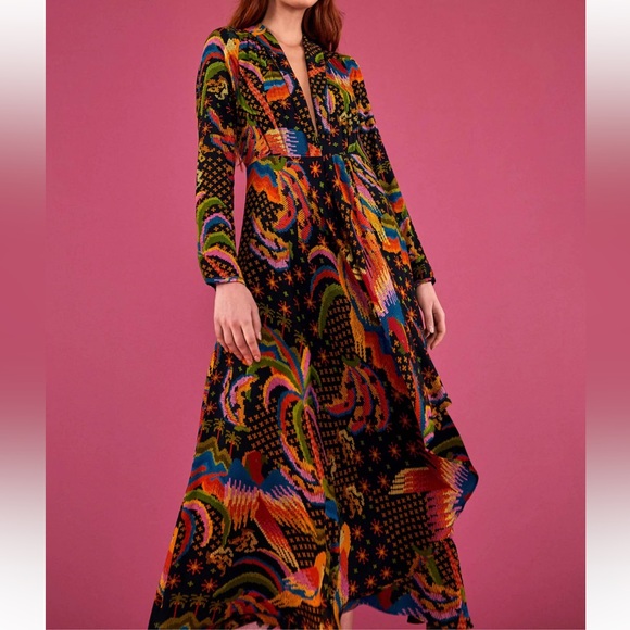 FARM Rio Dresses & Skirts - FARM RIO BLACK MACAW ISLAND LONG SLEEVE MAXI DRESS